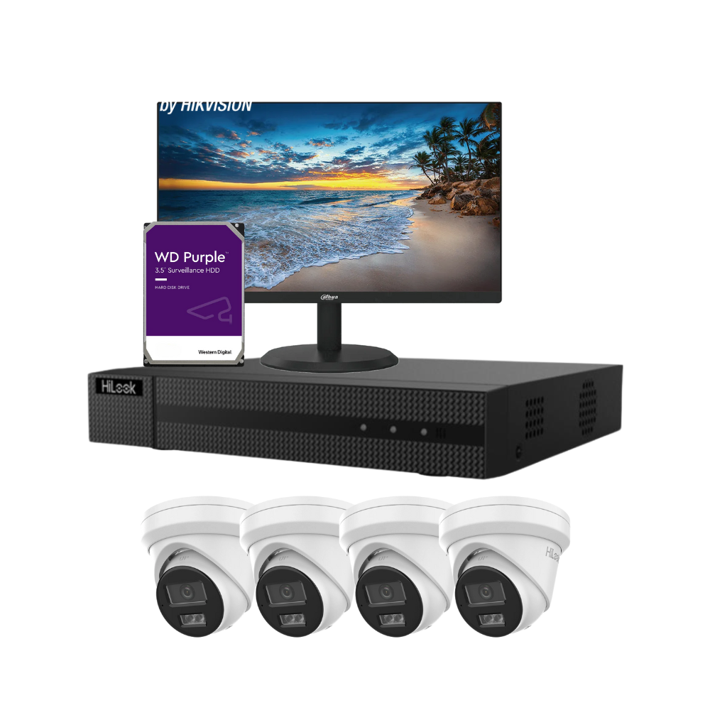 HiLook Observer Package: 4 x 6MP Acusense Turret Camera CCTV System FULLY INSTALLED