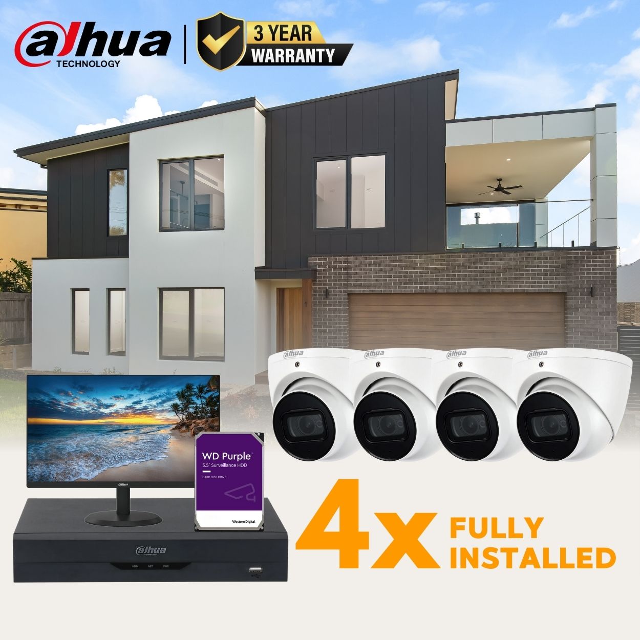 Dahua Observer Package: 4 x 6MP Wizsense AI CCTV System FULLY INSTALLED
