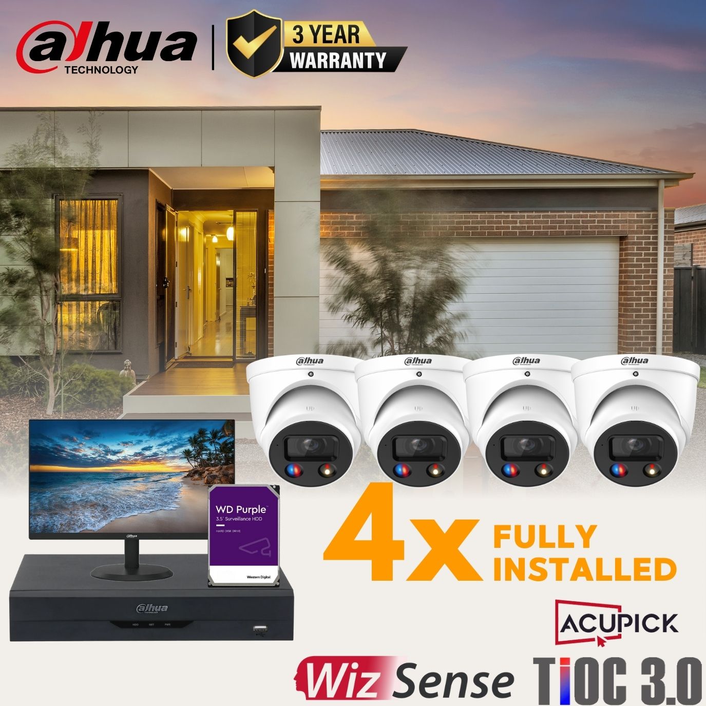Dahua Guardian Package: 4 x 8MP TIOC 3.0 (Deterrence) CCTV System FULLY INSTALLED