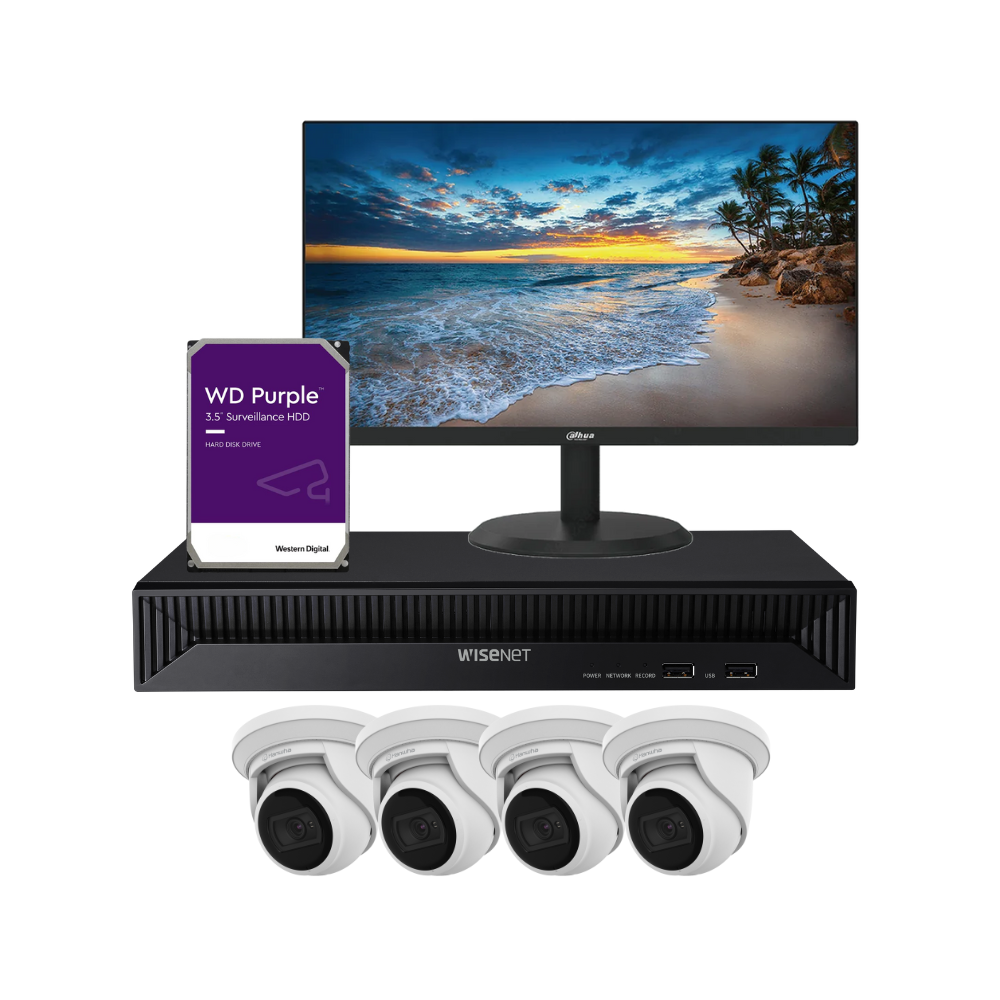 Hanwha Observer Package: 4 x 5MP Turret Camera CCTV System FULLY INSTALLED