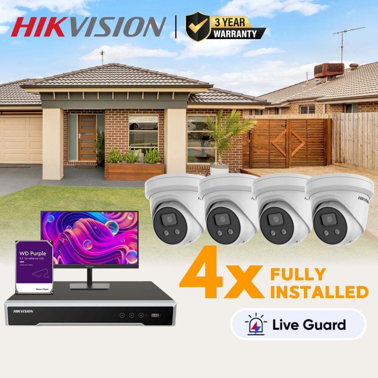 Hikvision Guardian Package: 8CH 4 x 8MP (4K) Liveguard Deterrence CCTV System - FULLY INSTALLED