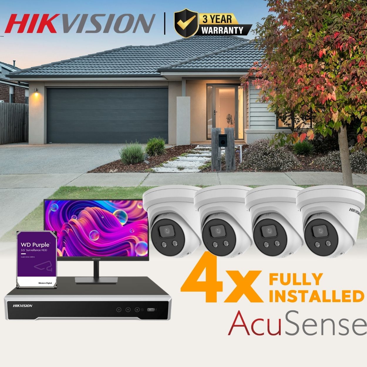 Hikvision Observer Package: 4 x 6MP Turret Acusense CCTV System FULLY INSTALLED