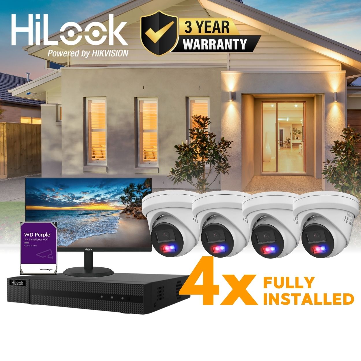 HiLook Guardian Package: 4 x 6MP 'All-In-One' Series Turret Camera CCTV System FULLY INSTALLED