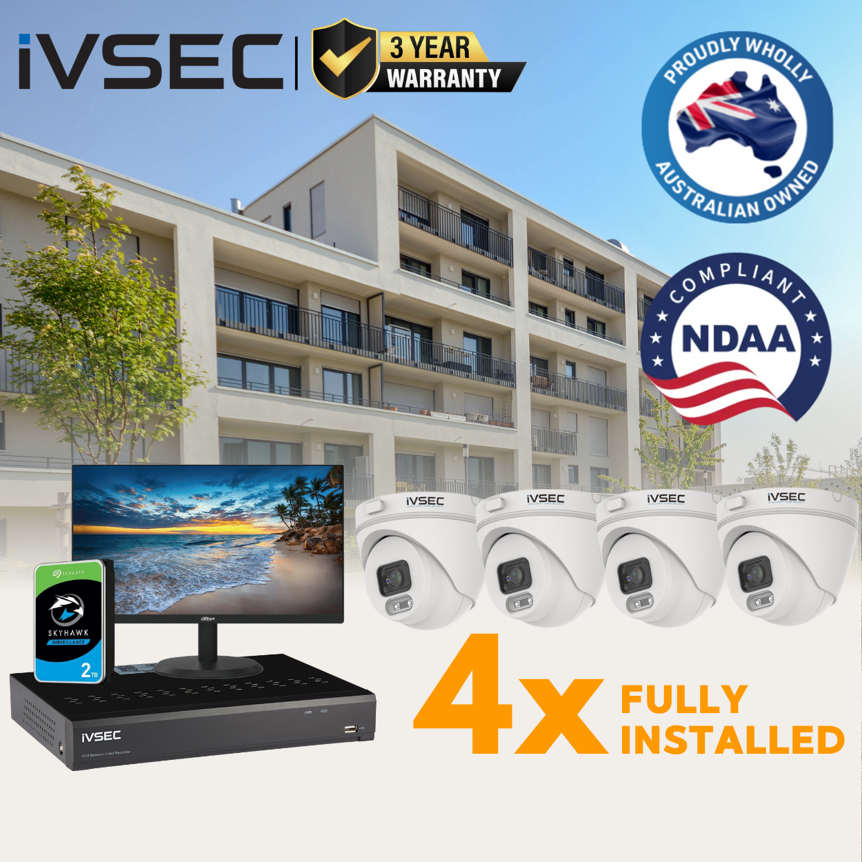 IVSEC Observer Package: 4 x 4MP Turret Cameras LX Series CCTV System FULLY INSTALLED