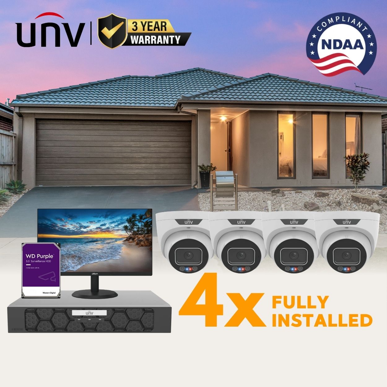 Uniview Guardian Package: 4 x 6MP Triguard Series CCTV System FULLY INSTALLED